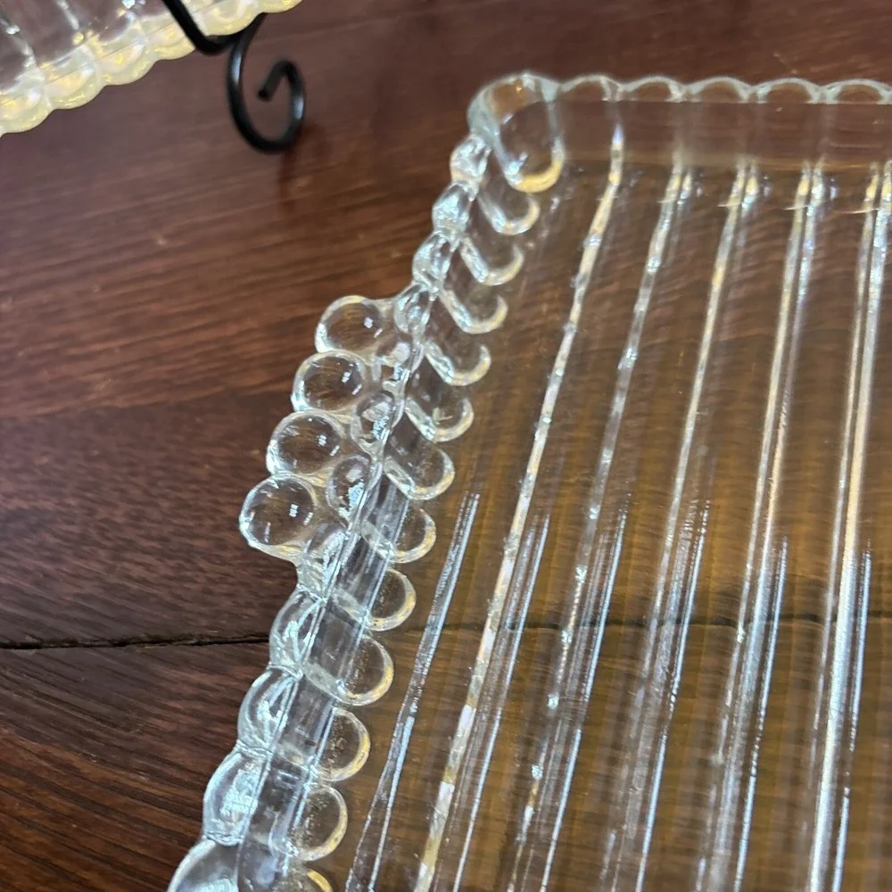 Set of 2‎ Hazel Atlas Ball & Rib Glass Sip N Smoke Snack Trays 1940's